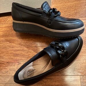 Clarks Black Leather Slip-On Loafers